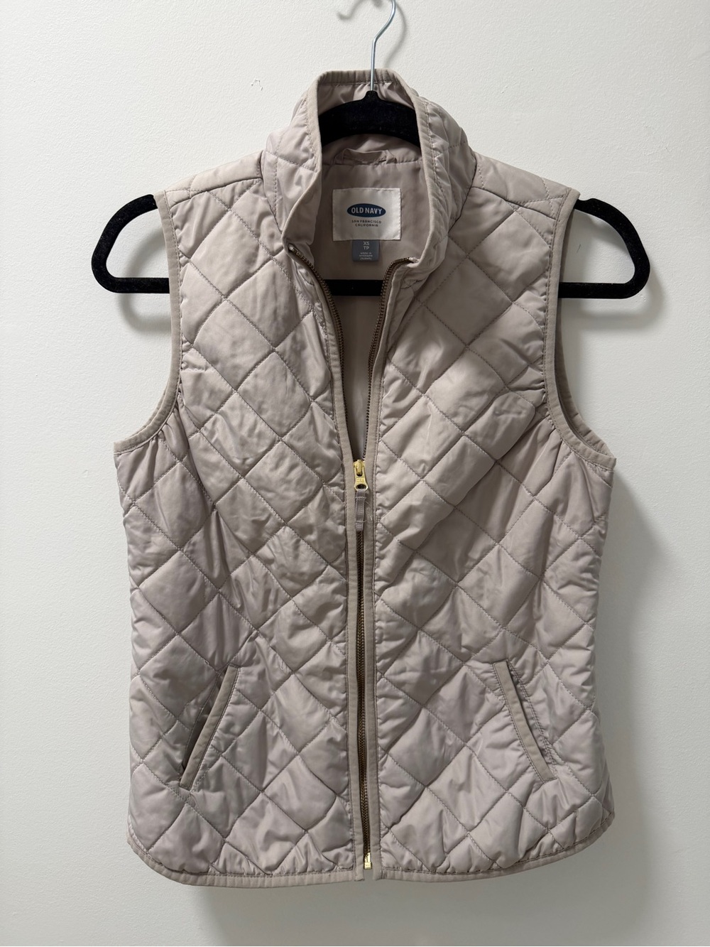 Old Navy Quilted Puffer Vest Neutral Beige XS